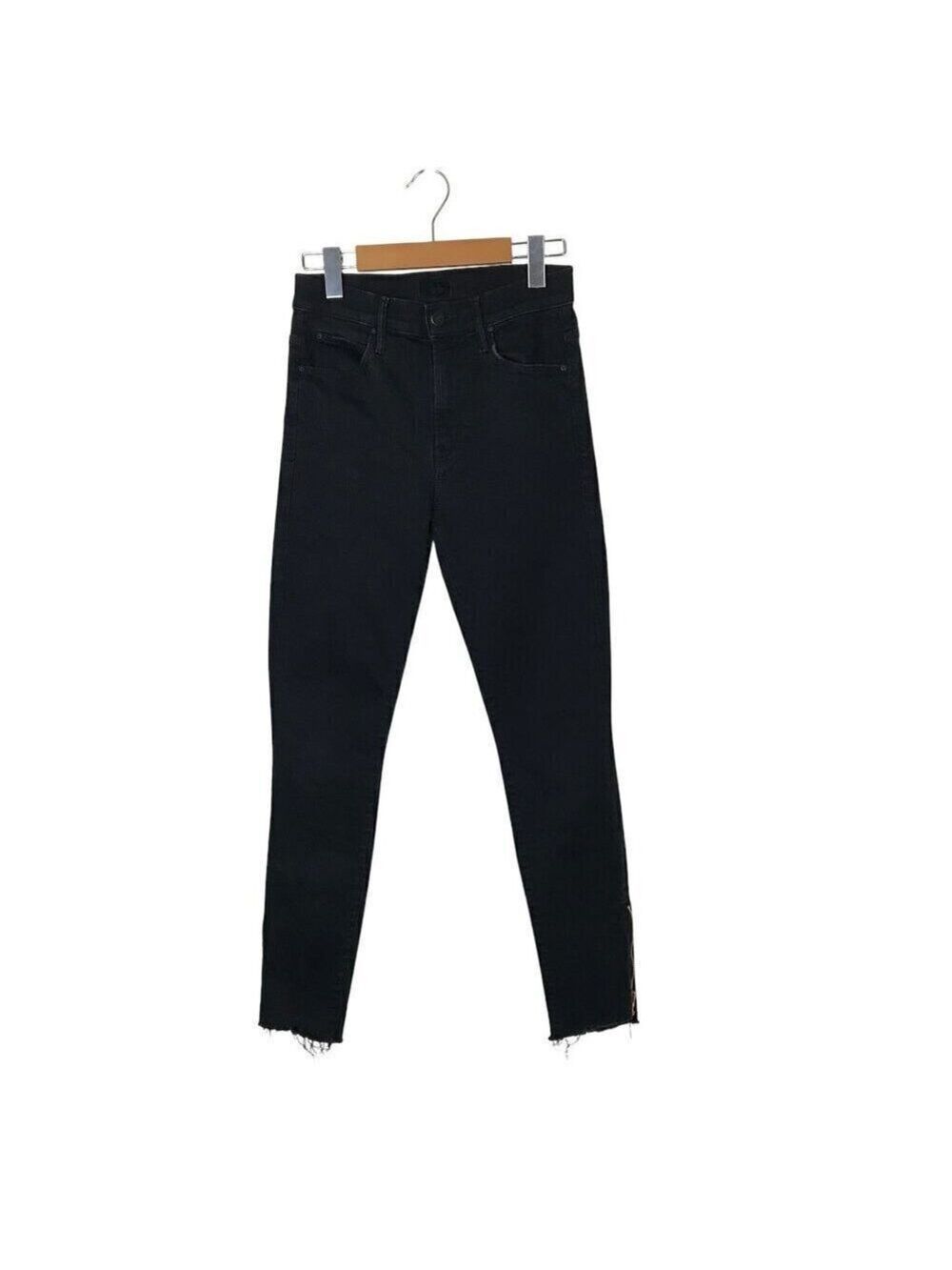 Mother The Stunner Double Zip Ankle Step Fray Black Jeans Size 25